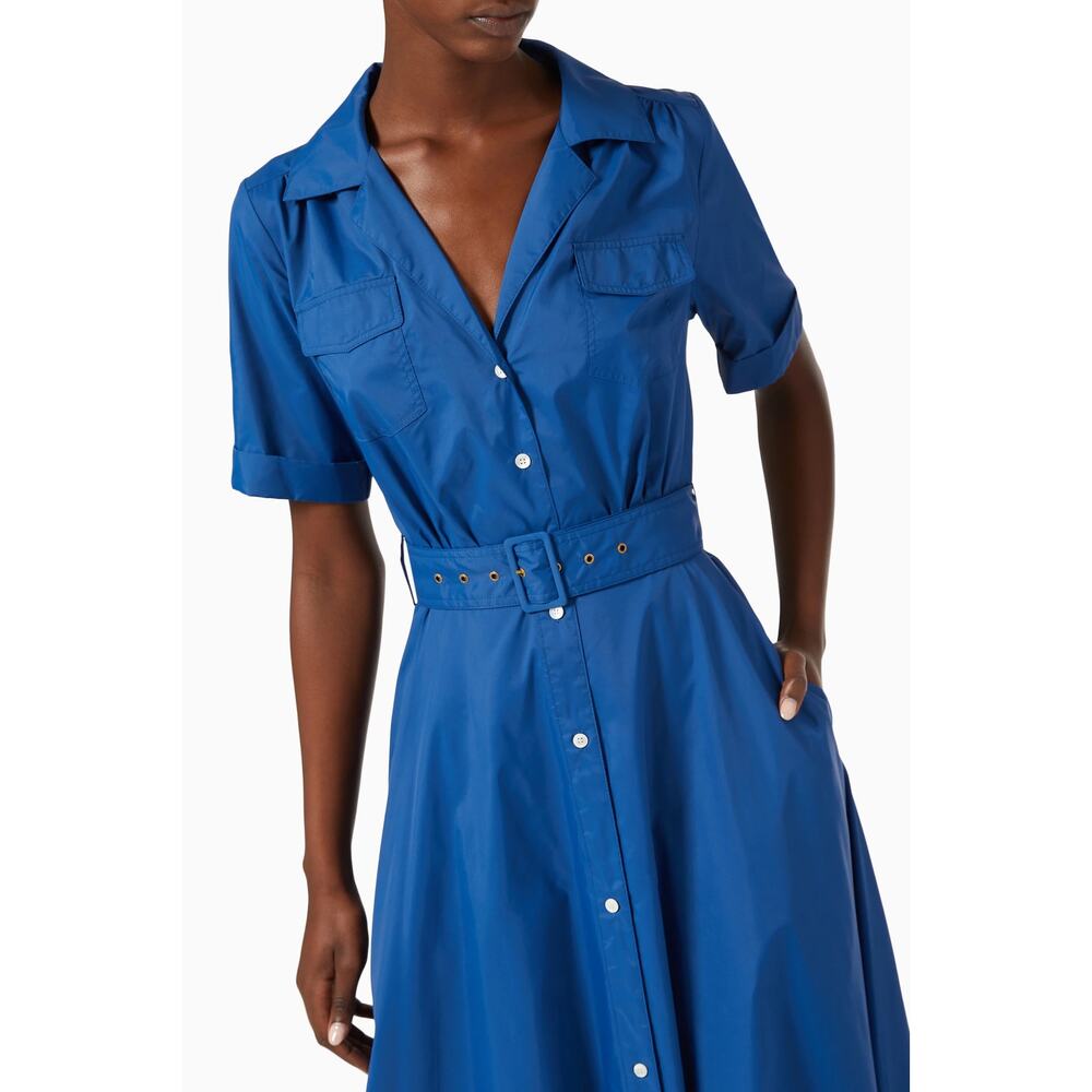 Staud Millie Maxi Belted Shirt Dress Lapis Blue recycled nylon size 00 XXS - Picture 6 of 14